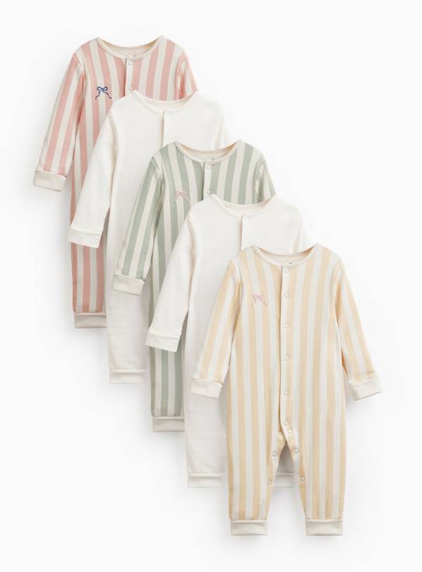  Bow Stripe Sleepsuits 5 Pack Up to 1 mth